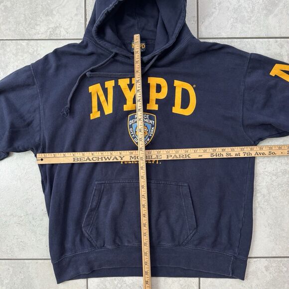 Vintage 90s Y2K NYPD New York Police Dept Sweatshirt Hoodie Size L Blue Pullover - Picture 6 of 7